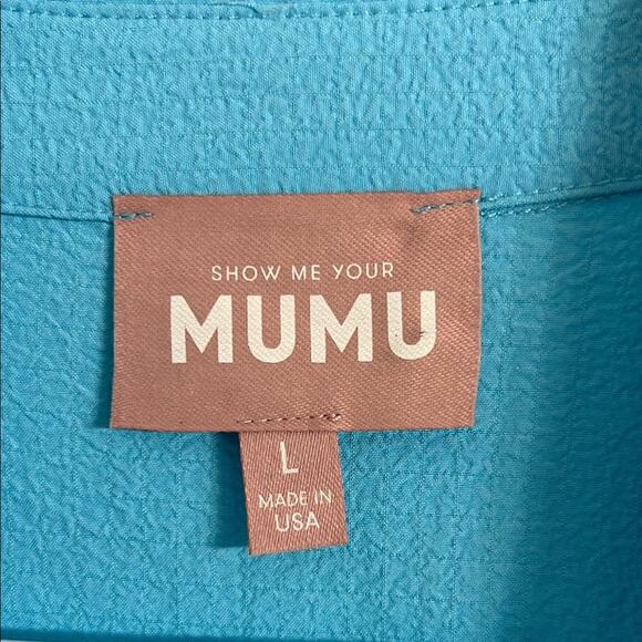 Never worn! Show Me Your MuMu Blue Button Down Shirt | Size L | Cover Up - Picture 5 of 8